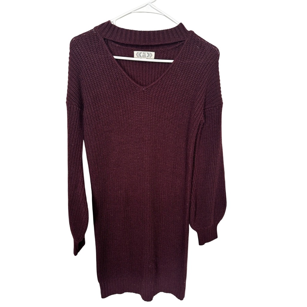 Pink Rose Brand Maroon Sweater Dress Womens Size S Crew Neckband w/Open Neckline